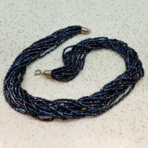 *New Low Price*  Multi Strand Beaded Necklace Rainbow Black & Blue
